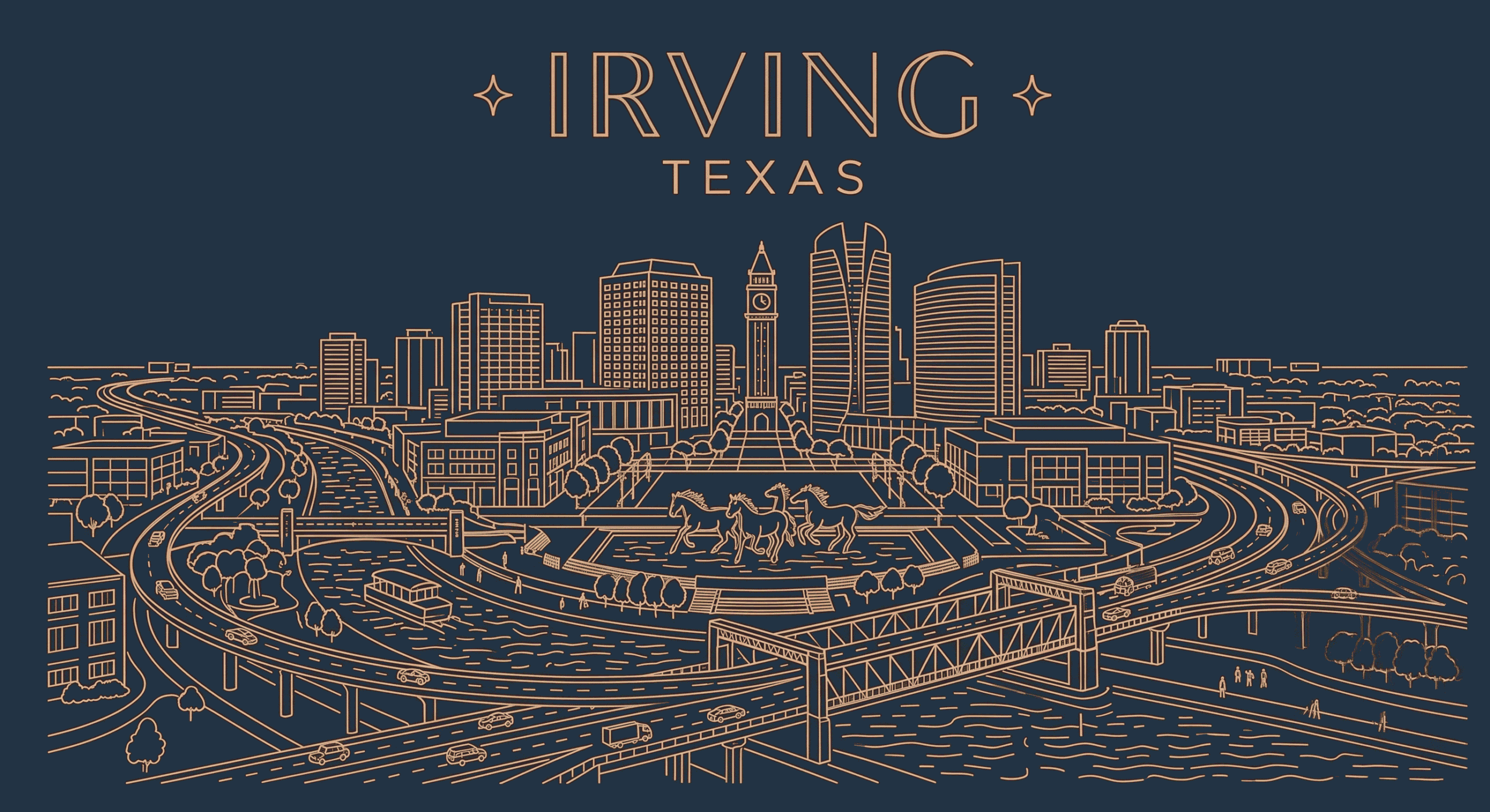 Irving Texas skyline - professional parking lot striping and line painting services